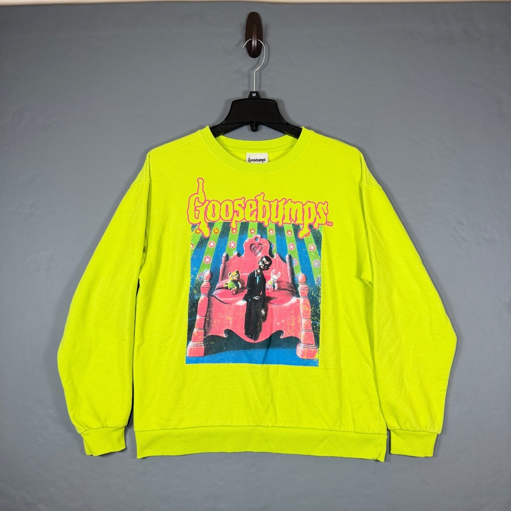 Goosebumps Sweatshirt Pullover Adult  Neon Lime Green Slappy the Dummy Sz M